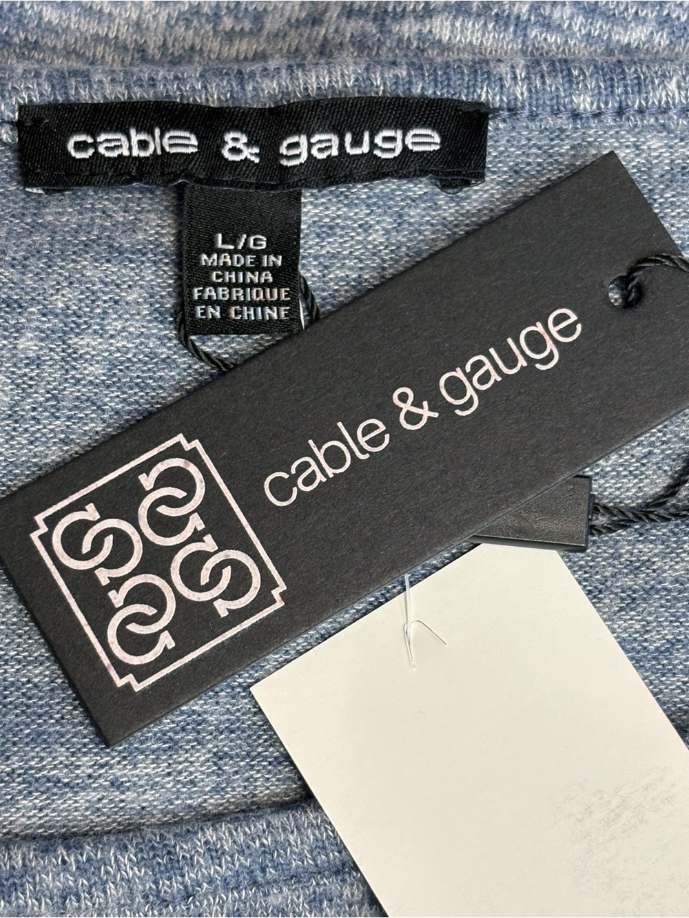 NWT Cable & Gauge Smokey Blue Soft Knit Crochet Lace A-Line Top Large - Picture 4 of 16